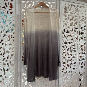 Calypso St. Barth Sheer Dip-Dyed Ombré Linen Cardigan – Grey to Cream – Large